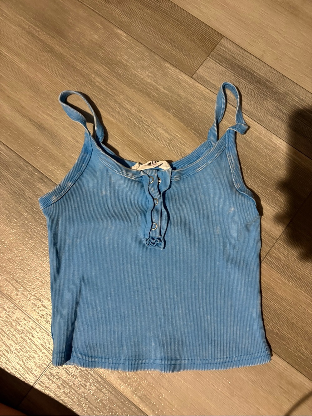 Blue Ribbed Henley Cami Tank Top